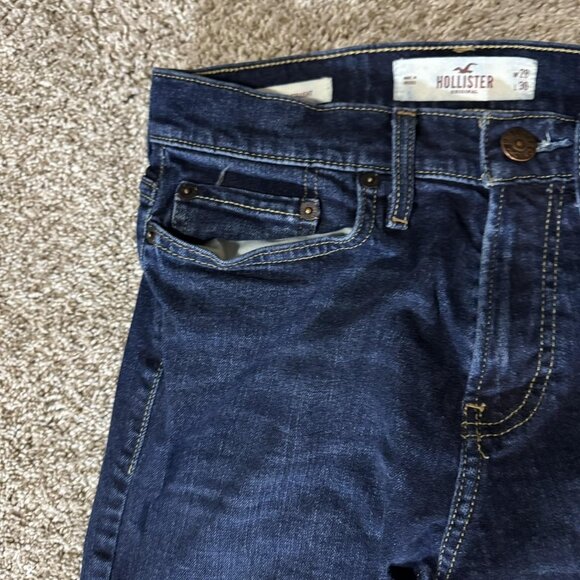 Hollister Jeans Mens 28x30 Blue Classic Straight Leg Dark Wash Denim Stretch - Picture 4 of 12